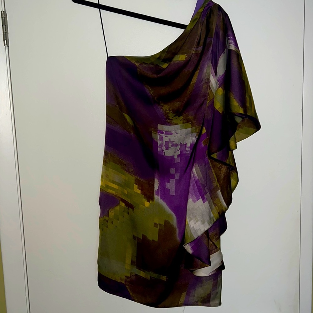 ABS by Allen Schwartz Purple Off the Shoulder Dress